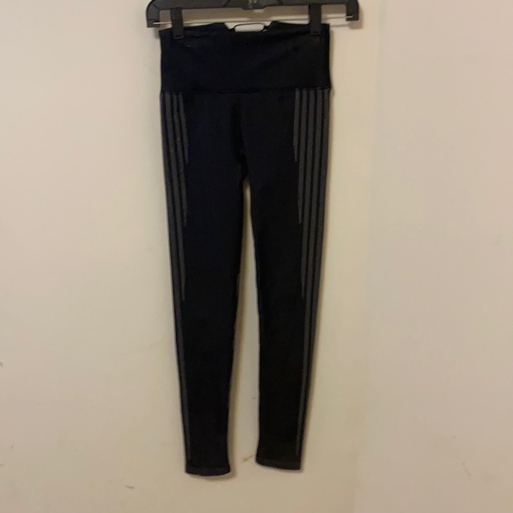 Fabletics Black Rib Leggings with Stripes and Back Lace Up Section, XSmall
